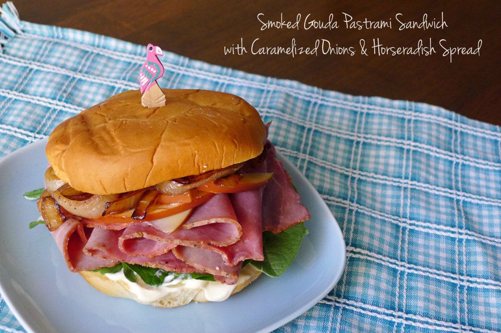 Smoked Gouda Pastrami Sandwich with Caramelized Onions & Horseradish
